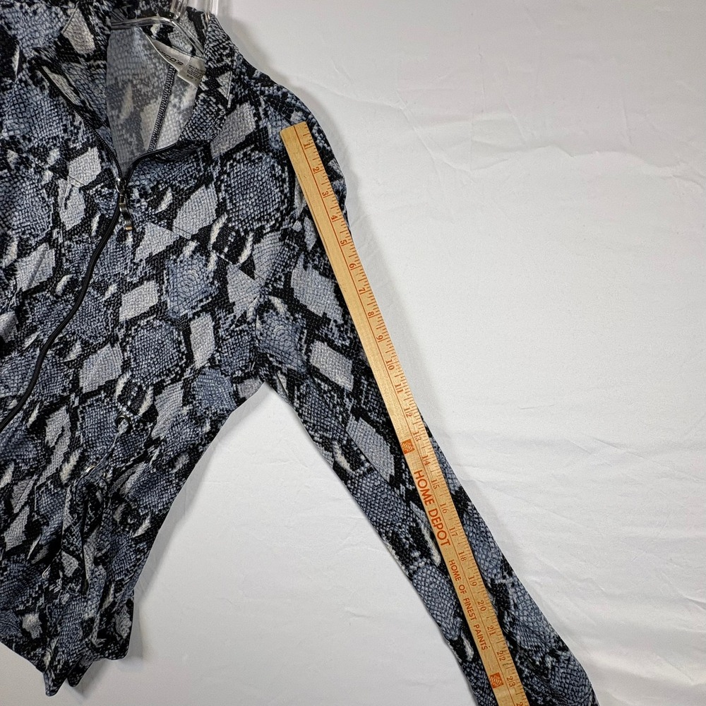 Chicos Blue Snakeskin Print Zip Front Belted Jacket Mock Neck Size 1 M - Picture 10 of 12
